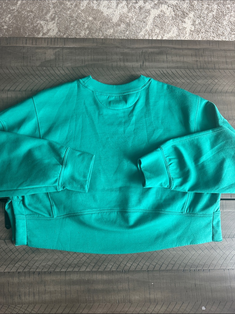 Women's Cropped Oversized Crewneck Sweatshirt - Teal Green - Picture 7 of 9